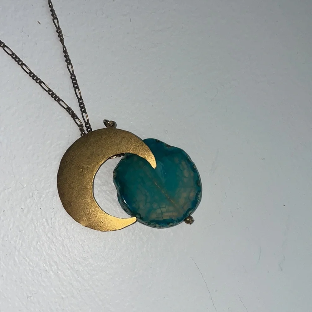 New turquoise and gold moon long necklace - Picture 4 of 6